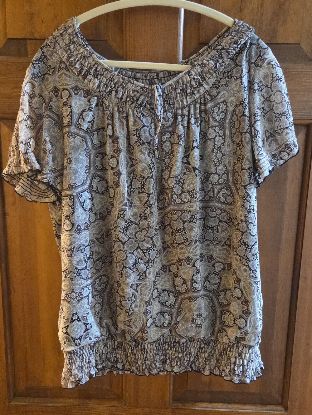 croft & barrow Beige Paisley Short Sleeve Peasant Blouse